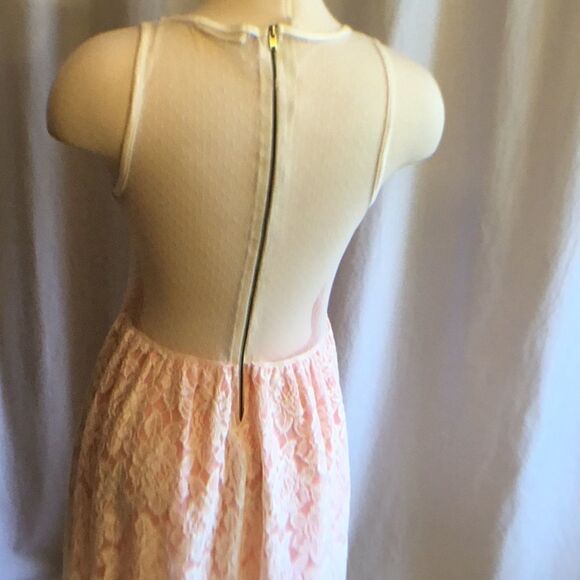 Pink dress with cream lace overlay in size large - Picture 5 of 8